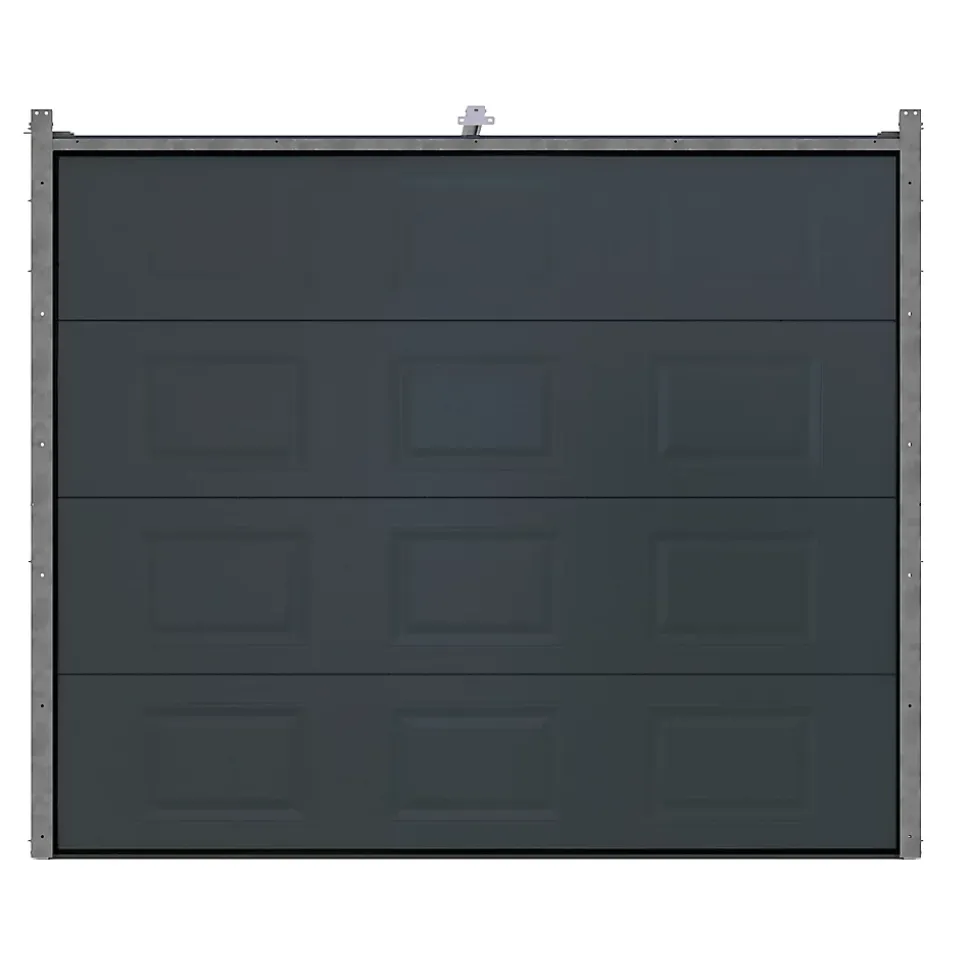 Porte de garage sectionnelle à cassettes acier GoodHome gris RAL 7016 - L.240 x h.200 cm - motorisée (en kit)