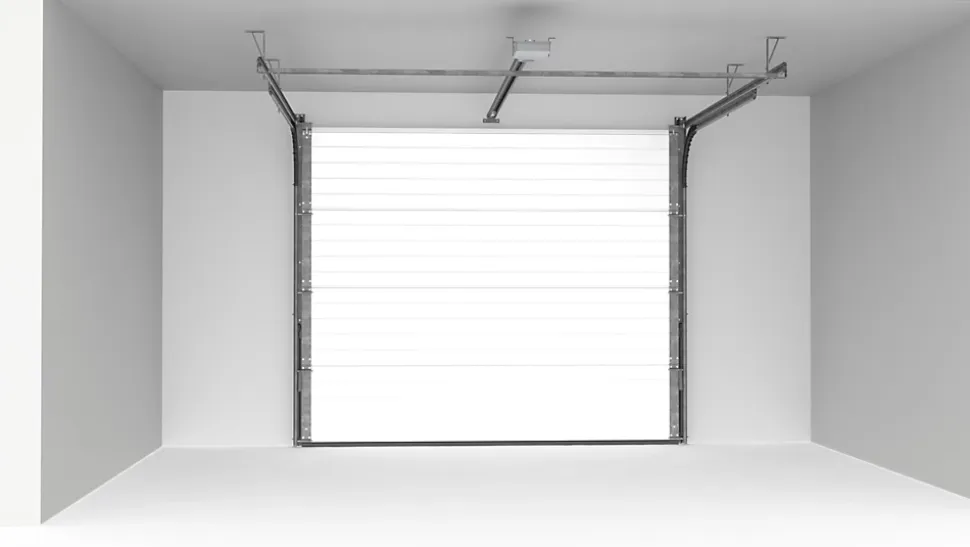 Porte de garage sectionnelle à cassettes acier GoodHome gris RAL 7016 - L.240 x h.200 cm - motorisée (en kit)