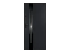 Porte d'entrée en acier pleine et inox H207 x L100 cm - verre fumé - noir et anthracite - épaisseur 55 mm - poussant droit - BRAGA