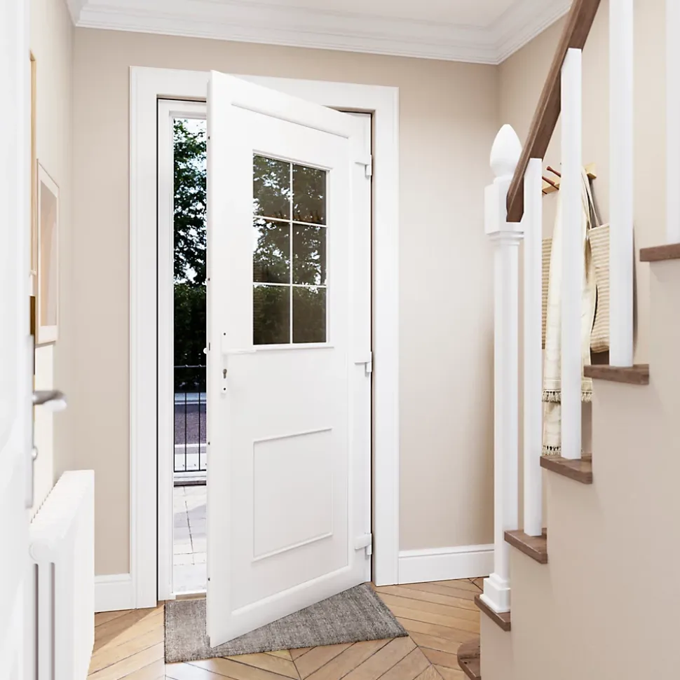 Porte d'entrée FORTIA pvc blanc RAL 9003 Mindil 97 x h.219 cm poussant gauche