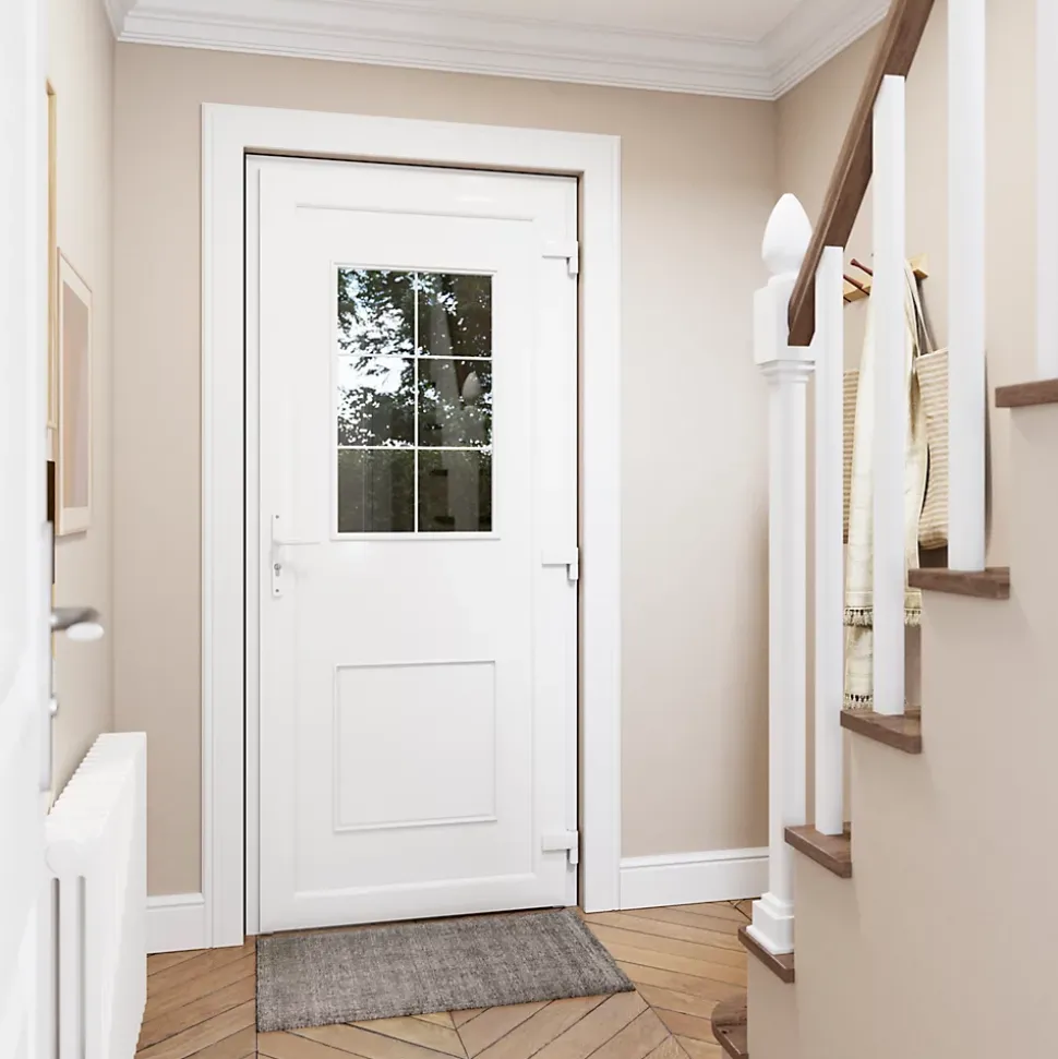 Porte d'entrée FORTIA pvc blanc RAL 9003 Mindil 97 x h.219 cm poussant gauche