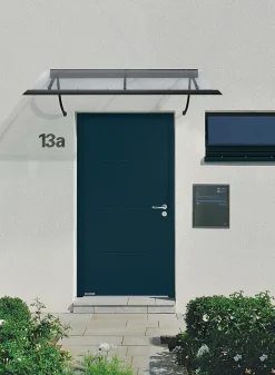 Porte d'entrée Hörmann acier galvanisé l.90 x h.215 cm poussant gauche THP515 gris anthracite ral 7016