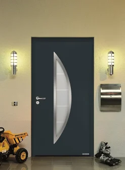 Porte d'entrée Hörmann acier galvanisé l.90 x h.215 cm poussant droit THP900D gris anthracite ral 7016