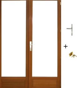 Porte Fenetre Bois 2 Vantaux H225 X L120 Côte Tableau, Poignee, Barillet (ref 01245f924) Gd Menuiseries
