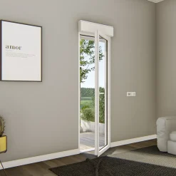 Porte fenêtre alu 1 vantail + volet roulant électrique GoodHome blanc - l.80 x h.215 cm, tirant droit