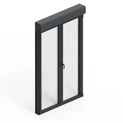 Porte fenêtre alu 2 vantaux + volet roulant électrique GoodHome gris - l.140 x h.215 cm, tirant droit