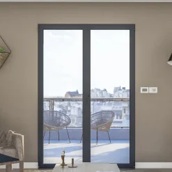 Porte fenêtre alu 2 vantaux GoodHome gris - l.120 x h.215 cm, tirant droit