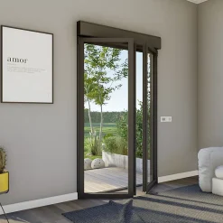 Porte fenêtre alu 2 vantaux + volet roulant électrique GoodHome gris - l.120 x h.215 cm, tirant droit