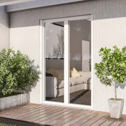 Porte fenêtre alu 2 vantaux + volet roulant électrique GoodHome blanc - l.140 x h.215 cm, tirant droit