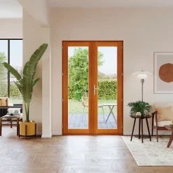 Porte fenêtre bois 2 vantaux l.140 x H.215 cm tirant droit GoodHome