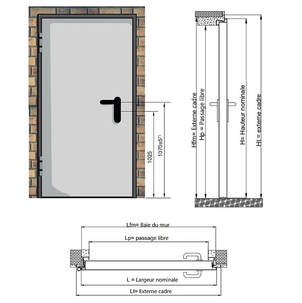 Porte Métallique Industrielle De Service Isolée Réversible L900 H2050 RAL9010 En Applique