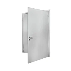 Porte Métallique Industrielle Coupe Feu 1H Double Poussant Droit L900+900 H2050 RAL9010 En Applique