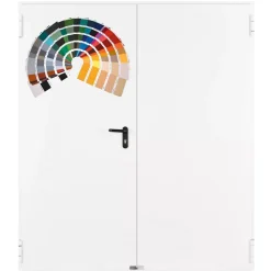 Porte Métallique Industrielle Coupe Feu 1H Double Poussant Droit L900+900 H2050 RAL9010 En Applique