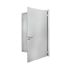Porte Métallique Industrielle Coupe Feu 1H Double Poussant Droit L900+900 H2050 RAL9010 En Applique