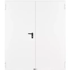 Porte Métallique Industrielle Coupe Feu 1H Double Poussant Droit L800+800 H2050 RAL9010 En Applique