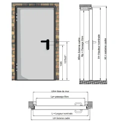 Porte Métallique Industrielle Coupe Feu 1H Réversible L900 H2050 RAL9010 En Applique