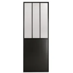 Porte seule 3 carreaux vitrés opaques, coloris noir mat H.204 x l.83cm