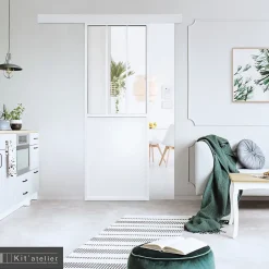 Porte seule 3 carreaux vitrés transparents, coloris blanc H.204 x l.83cm