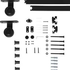 Rail porte coulissante 2 m avec quincaillerie - kit de rail pour porte coulissante 100Kg - acier au carbone noir