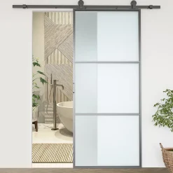 Rail porte coulissante 2 m avec quincaillerie - kit de rail pour porte coulissante 100Kg - acier au carbone noir