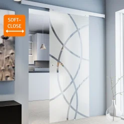 Schulte porte coulissante complète - verre - 88x203cm - décor cercles - poignée ronde + softclose