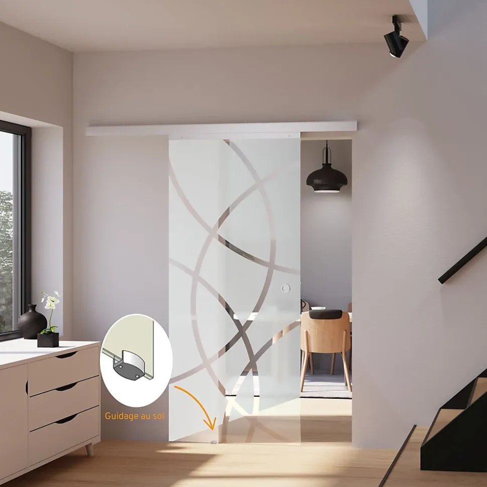 Schulte porte coulissante complète - verre - 88x203cm - décor cercles - poignée ronde + softclose