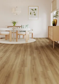 Sol stratifié Towcester GoodHome, passage élevé AC4, effet chêne blond, L.138,3 cm x l.19,3 cm x ép.8 mm, résistant à l'eau