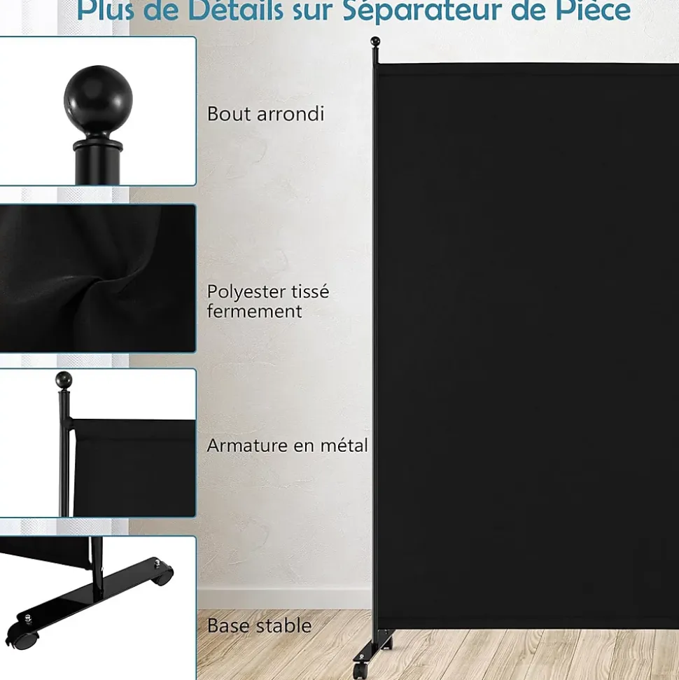 Séparateur de Pièce 184 x 184 cm, Paravent de Confidentialité sur roulettes, Paravent Autoportant pour Salon, Chambre, Noir