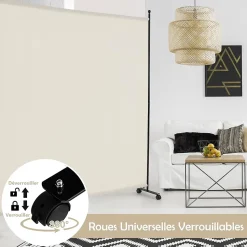 Séparateur de Pièce 184 x 184 cm, Paravent de Confidentialité sur roulettes, Paravent Autoportant pour Salon, Chambre, Blanc