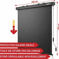 Store Vertical 160x250cm extensible avec manivelle intérieur et extérieur balcon et terre