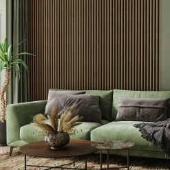 Tasseau décoratif lambris lamelles Linea Slim MDF noir et chêne 15 x 265 cm, ép. 30mm