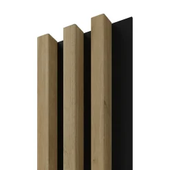 Tasseau décoratif lambris lamelles Linea Slim MDF noir et chêne 15 x 265 cm, ép. 30mm
