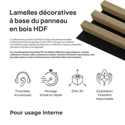 Tasseau décoratif lambris lamelles Linea Slim MDF noir et chêne 15 x 265 cm, ép. 30mm
