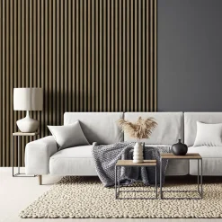 Tasseau décoratif lambris lamelles Linea Slim MDF noir et chêne 15 x 265 cm, ép. 30mm