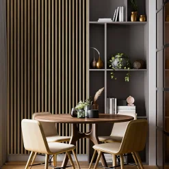 Tasseau décoratif lambris lamelles Linea Slim MDF noir et chêne 15 x 265 cm, ép. 30mm