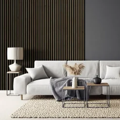 Tasseau décoratif lambris lamelles Linea Slim Black MDF noir et chêne 15 x 265 cm, ép. 30mm
