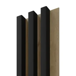 Tasseau décoratif lambris lamelles Linea Slim Black MDF noir et chêne 15 x 265 cm, ép. 30mm