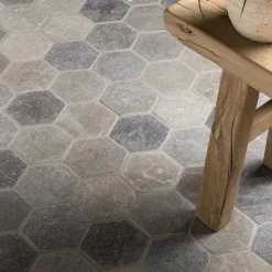 Tomette hexagonale Pierre d'Egypte Grise 14x14x2 cm - Intérieur et Extérieur (lot de 1 m²) - RO'MA NATURE