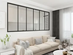 Verrière - 6 Vitrages - L: 233cm H: 105cm - Acier Ultra Fin - Noir Mat (RAL 9005) - Livrée Montée