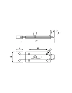 Verrou porte cadenas, longueur 150mm, pêne plat coulissant, gâche en acier cambré, acier zingué - THIRARD