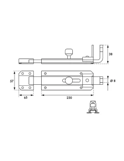 Verrou transversal, porte cadenas cadenassable, longueur 230mm, pêne plat coulissant, acier zingué - THIRARD