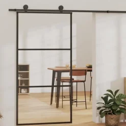 vidaXL Porte coulissante Verre ESG et aluminium 102x205 cm Noir, 29.11 kg