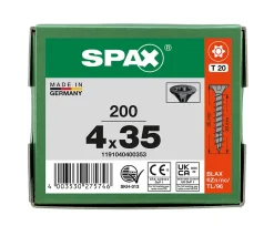 Vis à bois tête fraisée Spax Blax torx 4 x 35 mm filetage total - 200 pièces